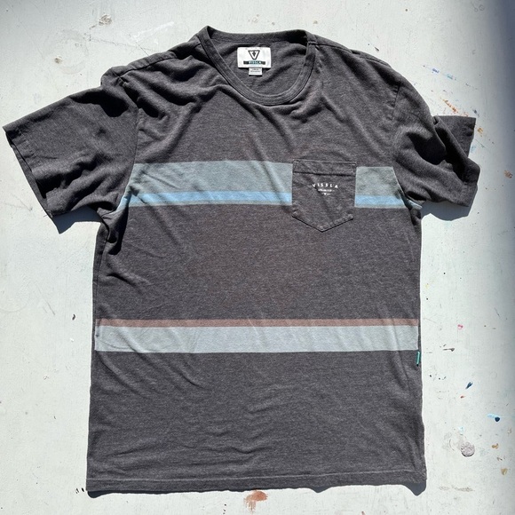 Men's Vissla Shirt Multicolor Striped Pocket L Classic Cotton Skate Surf Beach - Picture 1 of 13